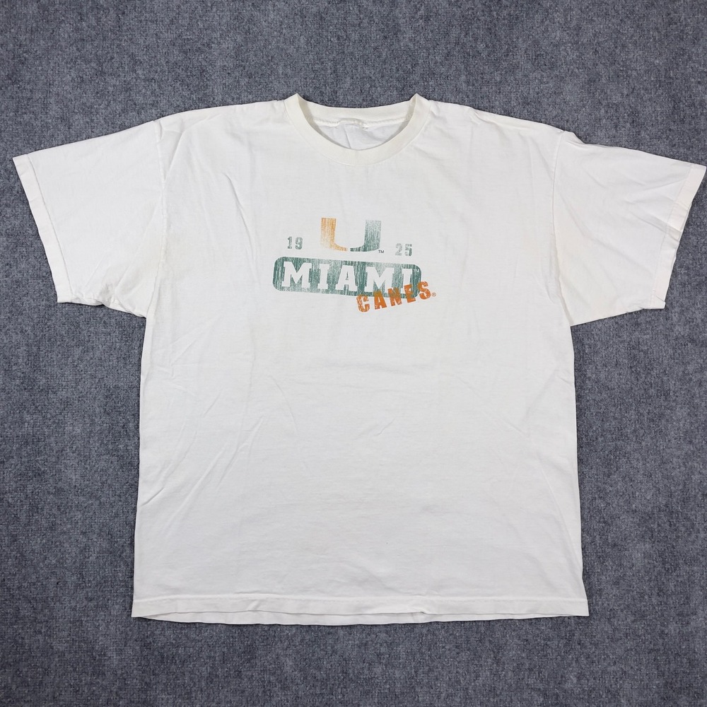 Y2K Miami Hurricanes T-Shirt Mens XL White Graphic Tee Distressed The U 1925